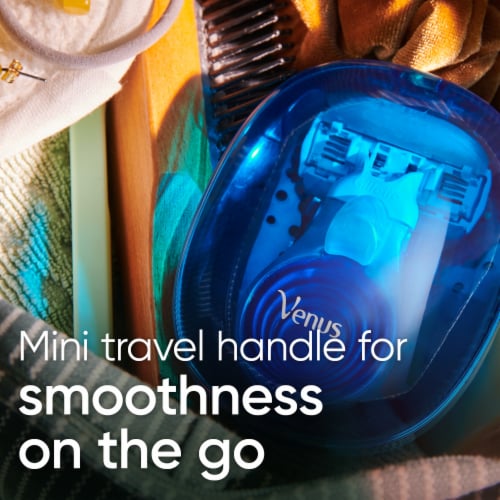 Venus Mini On The Go Women's Razors Handle ComfortGlide White Tea Scent Blade Refill and Travel Case Perspective: right