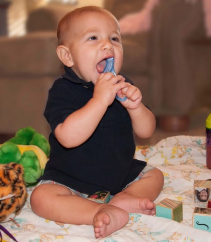 Brilliant Babys 1st Teether-Brush Silicone, No-BPA Chewable Brush 2pk, Grn-Clear Perspective: right