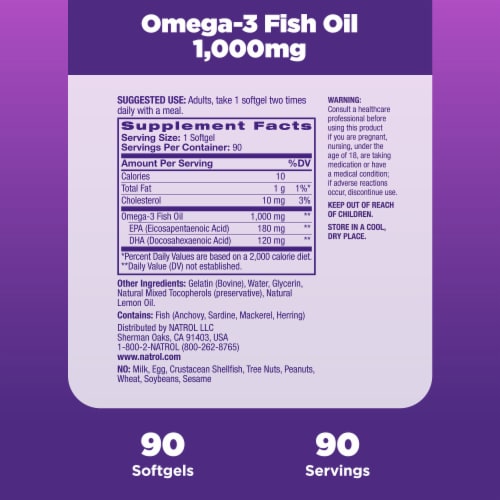 Natrol® Heart Health Omega-Three Purified Fish Oil Softgels Perspective: right