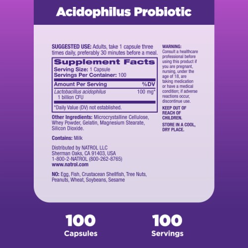 Natrol® Digestive Health Acidophilus Probiotic Capsules Perspective: right