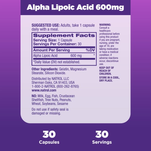 Natrol Alpha Lipoic Acid Capsules 600mg Perspective: right