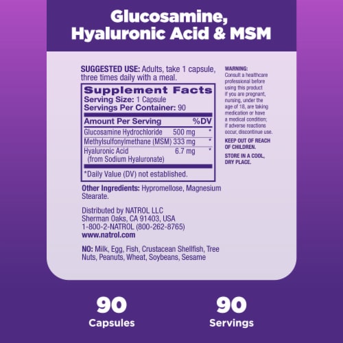 Natrol® Joint Mobility Glucosamine Hyaluronic Acid and MSM Capsules Perspective: right