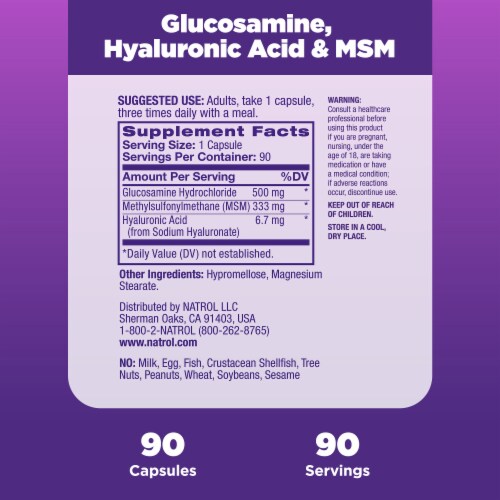 Natrol® Joint Mobility Glucosamine Hyaluronic Acid and MSM Capsules Perspective: right