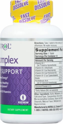 Natrol Fast Dissolve Coconut Flavor B-Complex Tablets Perspective: right