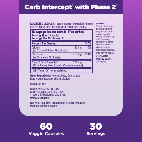 Natrol® Weight Management Carb Intercept Capsules with Phase Two Carb Controller Perspective: right