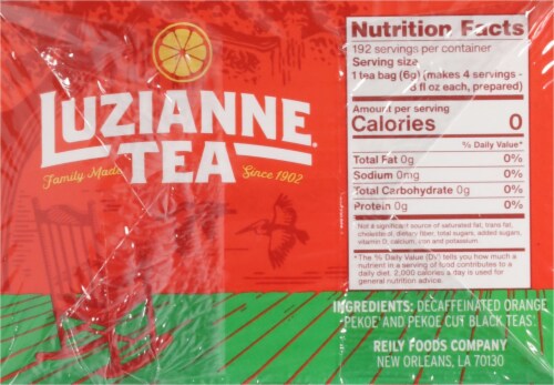 Luzianne Iced Tea Bags Decaffeinated Tea Family Size Bags Perspective: right