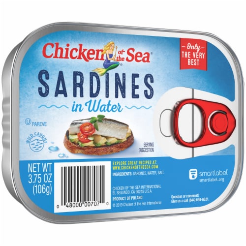 Chicken of the Sea Wild-Caught Sardines in Water Case Lot Sale Perspective: right