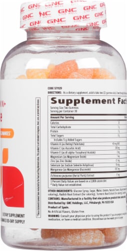 GNC Multi-Vitamin + Immune Support Assorted Fruit Gummies Perspective: right
