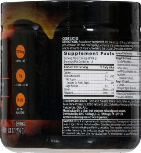 GNC Beyond Raw Orange Mango LIT Clinically Dosed Pre-Workout Perspective: right