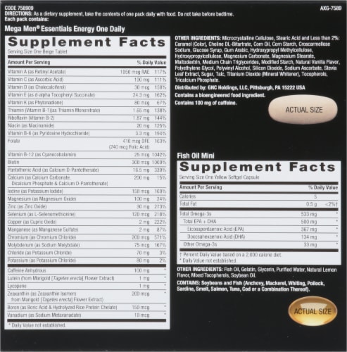 GNC Mega Men Essentials Health & Vitality Vitapak Program Multivitamins Perspective: right