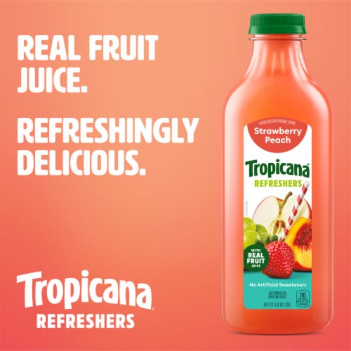 Tropicana Refreshers Strawberry Peach Juice Drink With Real Fruit Juice Perspective: right