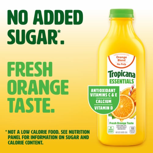 Tropicana Essentials Flavored Orange Juice Beverage Blend With Other Fruit, No Pulp 46 fl oz Bottle Perspective: right