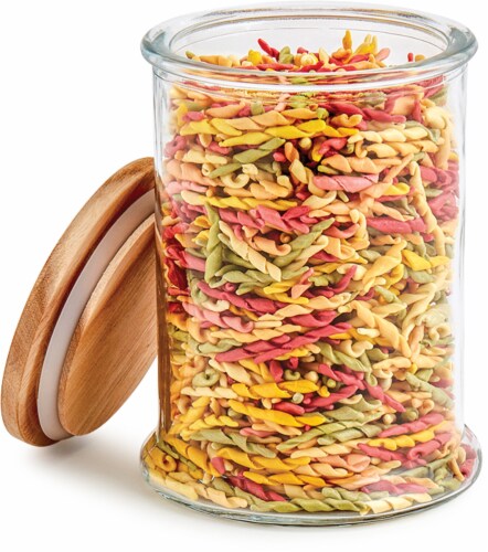 Tabletops Unlimited Large Glass Skinny Apothecary Jar with Acacia Wood Lid Perspective: right