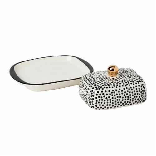 Tabletops Unlimited Gallery Stoneware Butter Dish- Dots Perspective: right