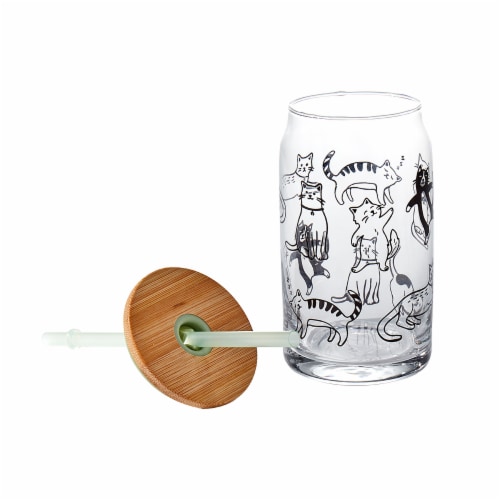 Tabletops Gallery 15.2 Oz Soda Can Glass Sipper - Clear/Cats Perspective: right