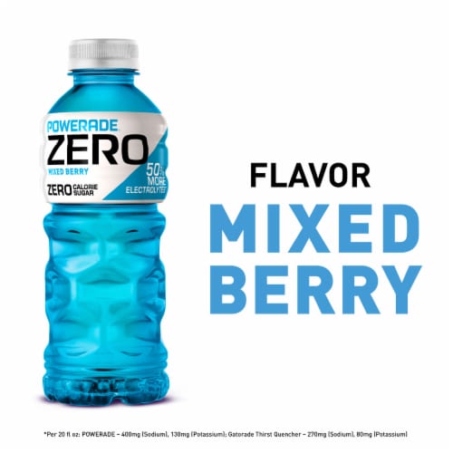 Powerade Zero Sugar Mixed Berry No Sugar Added Electrolyte & Vitamin Fruit Flavor Sports Drink Perspective: right