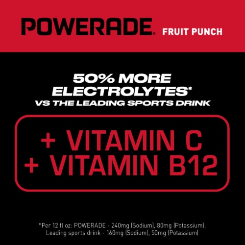 Powerade Fruit Punch Added Electrolyte & Vitamin Fruit Flavor Sports Drink Perspective: right