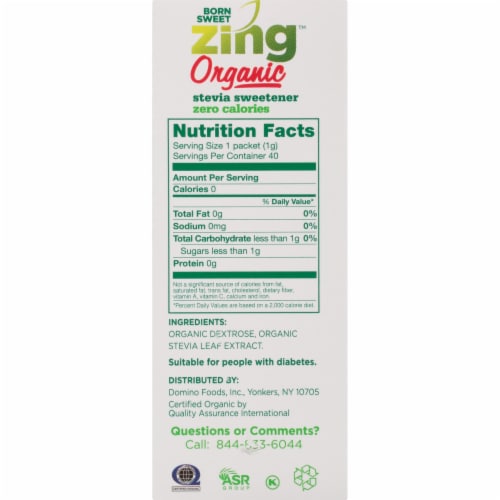 Zing Organic Zero Calorie Stevia Sweetener Packets Perspective: right