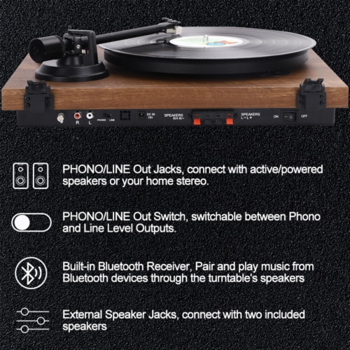 Angels Horn Bluetooth Vinyl Record Player w/ Bookshelf Speakers and