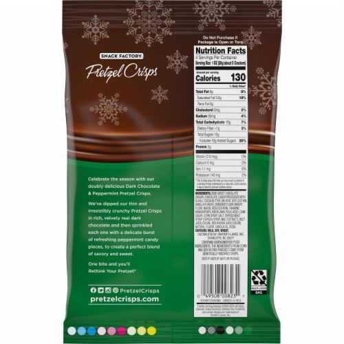 Snack Factory Pretzel Crisps Holiday Peppermint Dark Chocolate Covered Pretzels Perspective: right