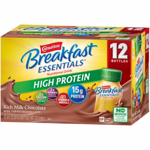 Carnation Breakfast Essentials Chocolate High Protein Complete Nutritional Drink Perspective: right