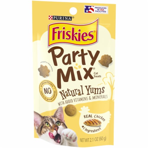 Friskies Party Mix Natural Yums with Real Chicken Cat Treats Perspective: right