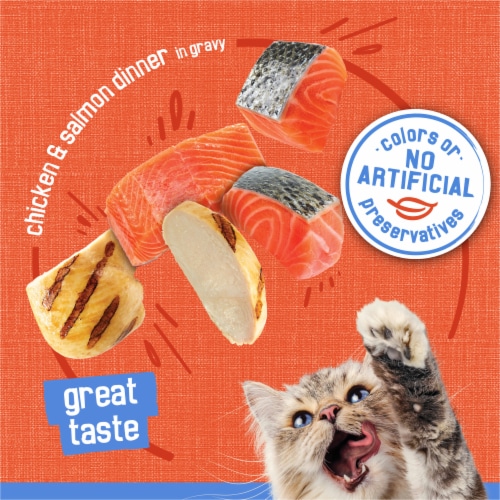 Purina® Friskies® Shreds Chicken & Salmon Dinner in Gravy Wet Cat Food Perspective: right