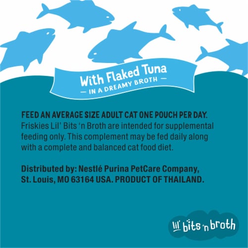 Purina Friskies Lickable Cat Food Toppers Bits ‘n Broth With Flaked Tuna in a Dreamy Broth Perspective: right