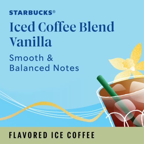Starbucks K-Cup Coffee Pods Naturally Flavored Vanilla Iced Coffee Blend 100% Arabica Perspective: right