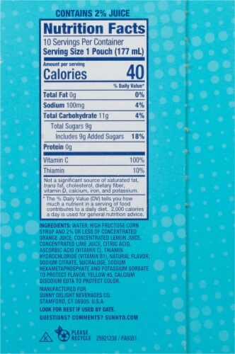 Sunny Delight® 100% Vitamin C Lemonade Pouches Perspective: right