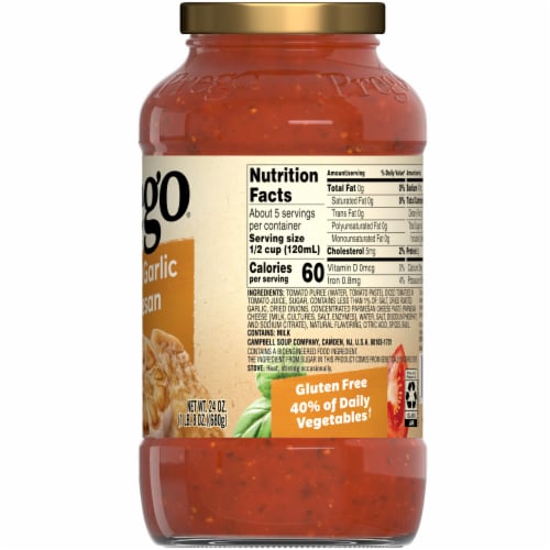 Prego® Italian Tomato Sauce with Roasted Garlic & Parmesan Cheese Jar Perspective: right