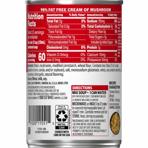 Campbell's® Condensed 98% Fat Free Cream of Mushroom Soup Perspective: right