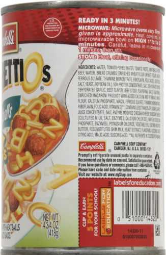 Campbell's SpaghettiOs A to Z's with Meatballs Perspective: right