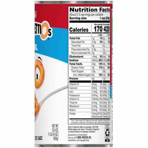 Campbell's® SpaghettiOs Pasta in Tomato and Cheese Sauce Perspective: right
