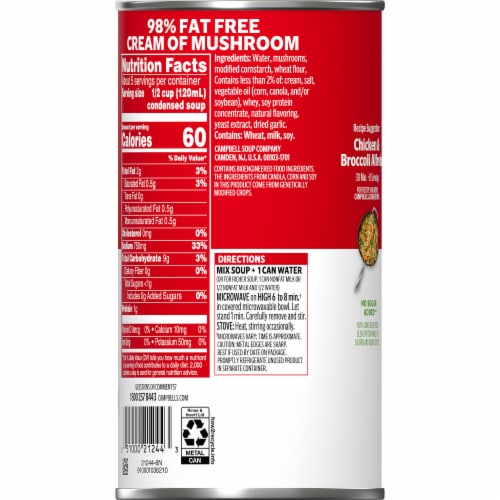 Campbell's® 98% Fat Free Cream of Mushroom Condensed Soup Perspective: right