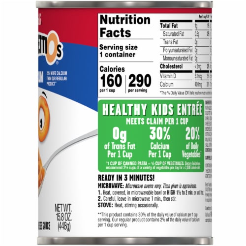 SpaghettiOs Original Canned Pasta Plus Calcium Perspective: right