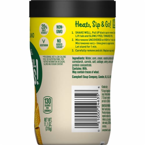 Campbell's® Well Yes!® Sipping Soup Sweet Corn and Roasted Poblano Soup Cup Perspective: right