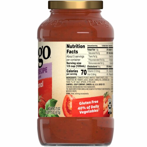 Prego Traditional Sensitive Recipe Low FODMAP Pasta Sauce Perspective: right
