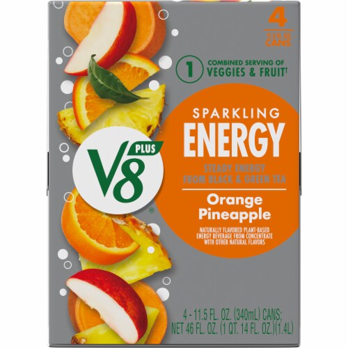 V8+® Energy Sparkling Orange Pineapple Juice Energy Drink Can Perspective: right