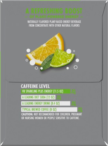 V8® +Energy Sparkling Lemon Lime Juice Energy Drink Cans Perspective: right