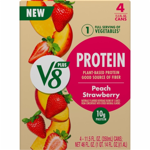 V8™ +Protein Peach Strawberry Plant-Based Protein Drink Perspective: right