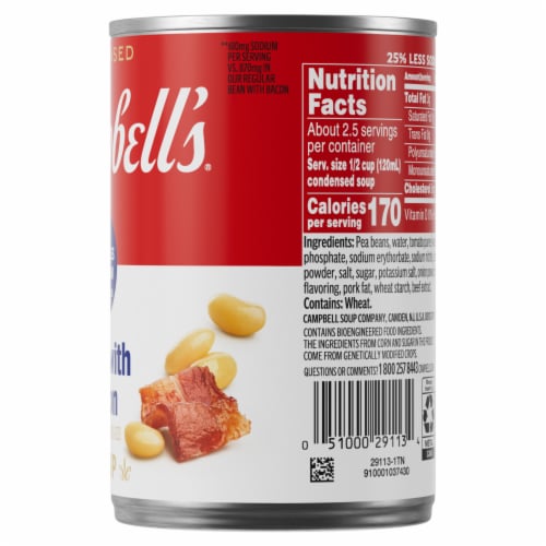 Campbell's® Condensed 25% Less Sodium Bean With Bacon Soup With Natural Smoke Flavoring Can Perspective: right