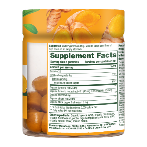 MegaFood® Turmeric Inflammation Response Gummies with Ginger and Black Pepper Perspective: right
