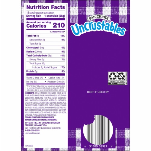 Smucker’s Uncrustables Peanut Butter & Grape Jelly Sandwiches Perspective: right