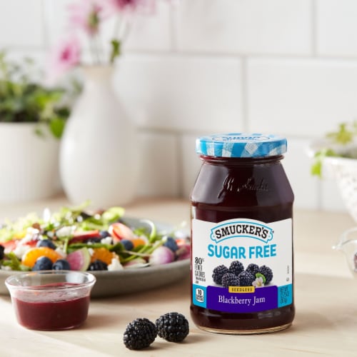 Smucker's Sugar Free Seedless Blackberry Jam with Splenda Brand Sweetener Perspective: right