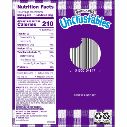 Smucker's Uncrustables Peanut Butter & Grape Jelly Sandwiches Perspective: right