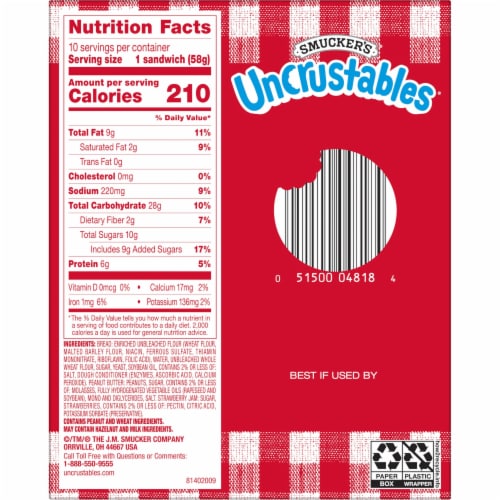 Smucker's Uncrustables Peanut Butter & Strawberry Jam Sandwiches Perspective: right