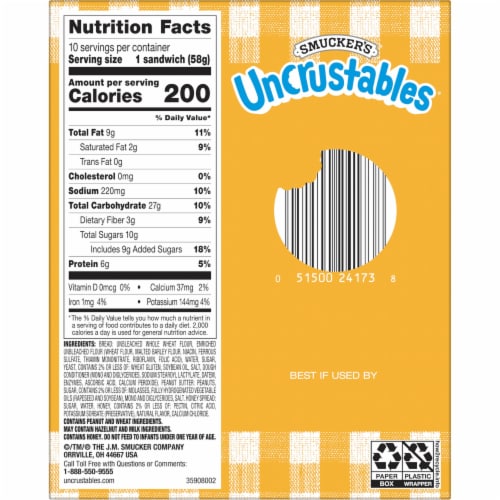 Smucker's® Uncrustables® Peanut Butter and Honey Sandwiches Perspective: right