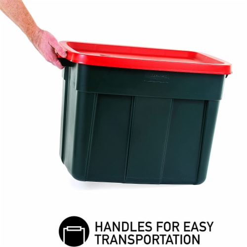 Rubbermaid Roughneck 18 Gal Plastic Holiday Storage Tote, Green and Red (6 Pack) Perspective: right