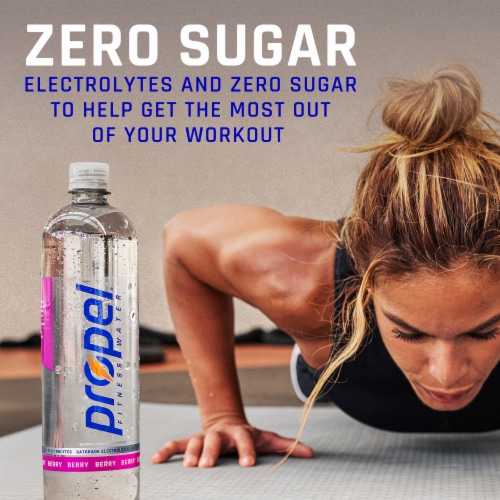 Propel Zero Sugar Electrolyte Water Beverage Peach Naturally Flavored Bottle Perspective: right